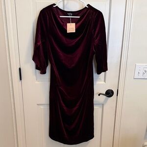 BloomChic Deep Red Velvet Midi Dress